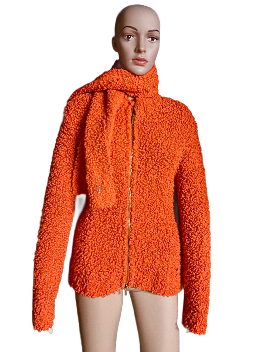 Gilmar Iceberg ~ Italy ~ Medium ~ Orange ~ Wool & Silk ~ Shaggy Jacket W/ Scarf